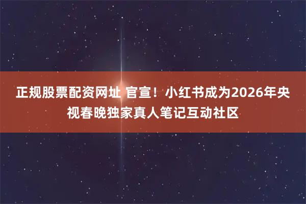 正规股票配资网址 官宣！小红书成为2026年央视春晚独家真人笔记互动社区